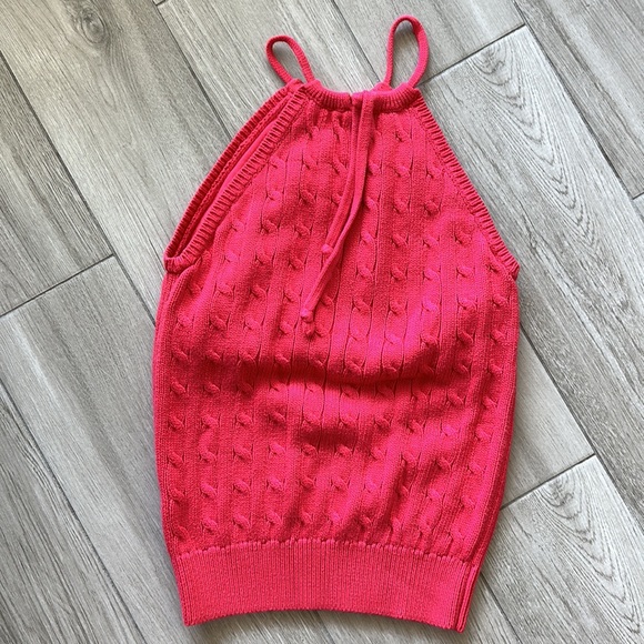 Ralph Lauren Pink Cable-Knit Sleeveless Halter Top - Picture 3 of 7